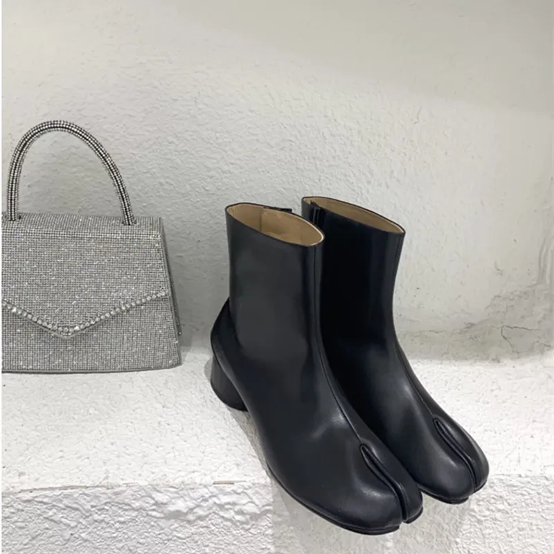 New Brand Design Tabi Boots Women Round High Heels Woman Shoes Fashion Split Toe Ankle Boots Women Botas De Mujer Zapatos Mujer