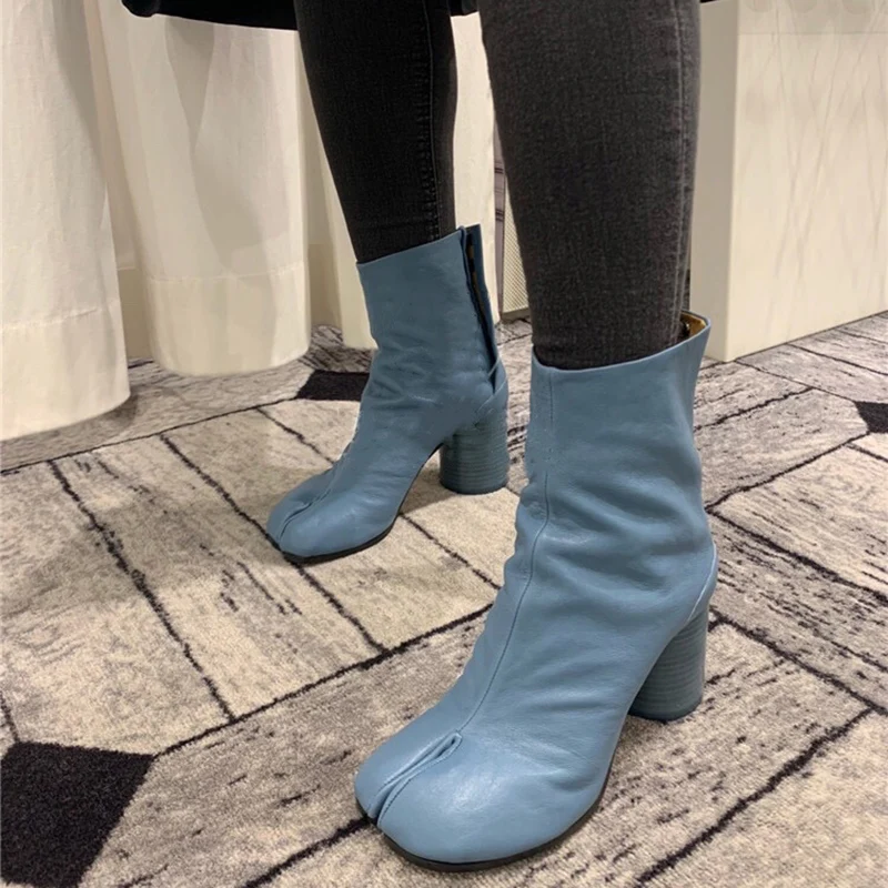 New Brand Design Tabi Boots Women Round High Heels Woman Shoes Fashion Split Toe Ankle Boots Women Botas De Mujer Zapatos Mujer