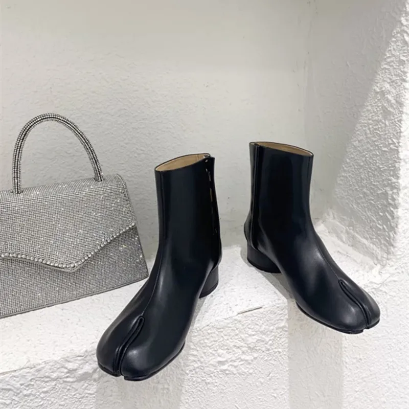 New Brand Design Tabi Boots Women Round High Heels Woman Shoes Fashion Split Toe Ankle Boots Women Botas De Mujer Zapatos Mujer