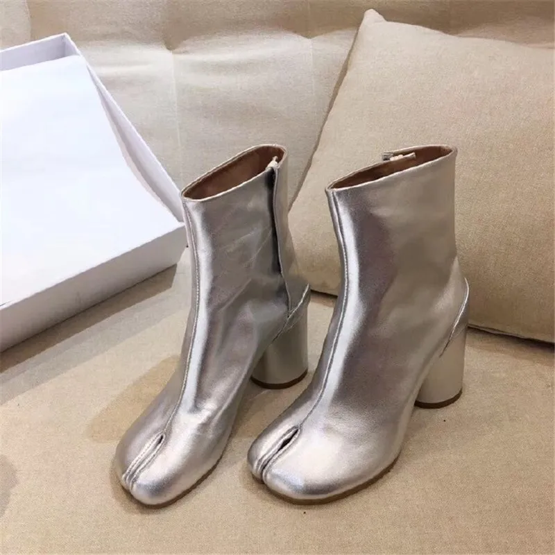 New Brand Design Tabi Boots Women Round High Heels Woman Shoes Fashion Split Toe Ankle Boots Women Botas De Mujer Zapatos Mujer