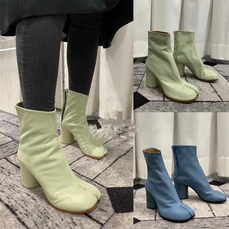 New Brand Design Tabi Boots Women Round High Heels Woman Shoes Fashion Split Toe Ankle Boots Women Botas De Mujer Zapatos Mujer