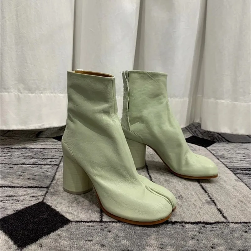 New Brand Design Tabi Boots Women Round High Heels Woman Shoes Fashion Split Toe Ankle Boots Women Botas De Mujer Zapatos Mujer