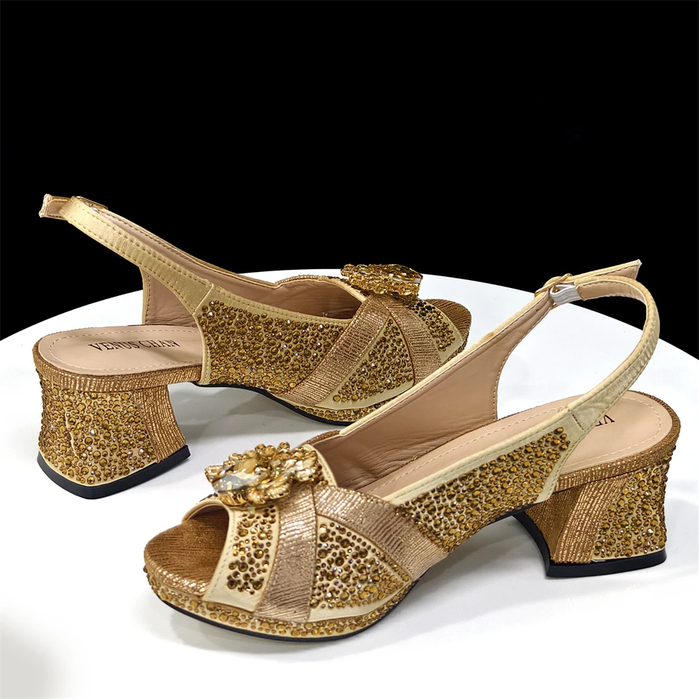2025 Luxurious Italian Women's Party Shoe and Bag Set – Elegant Black Rhinestone Peep-Toe High Heels Sandals for Weddings