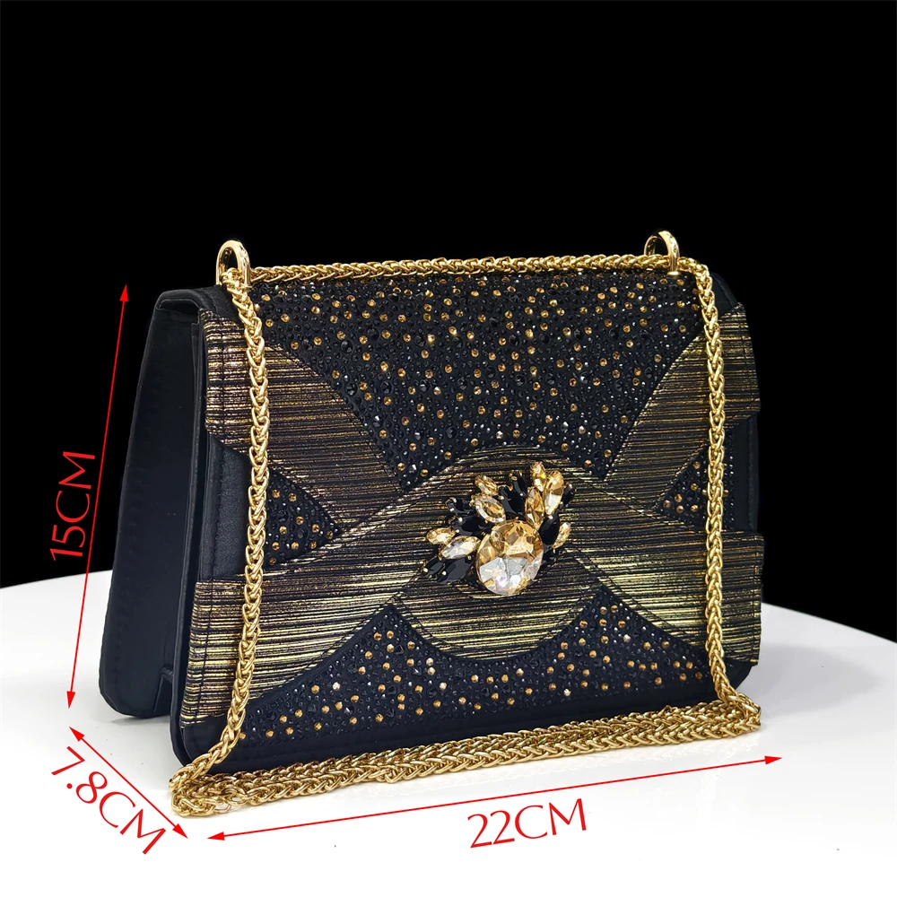 2025 Luxurious Italian Women's Party Shoe and Bag Set – Elegant Black Rhinestone Peep-Toe High Heels Sandals for Weddings