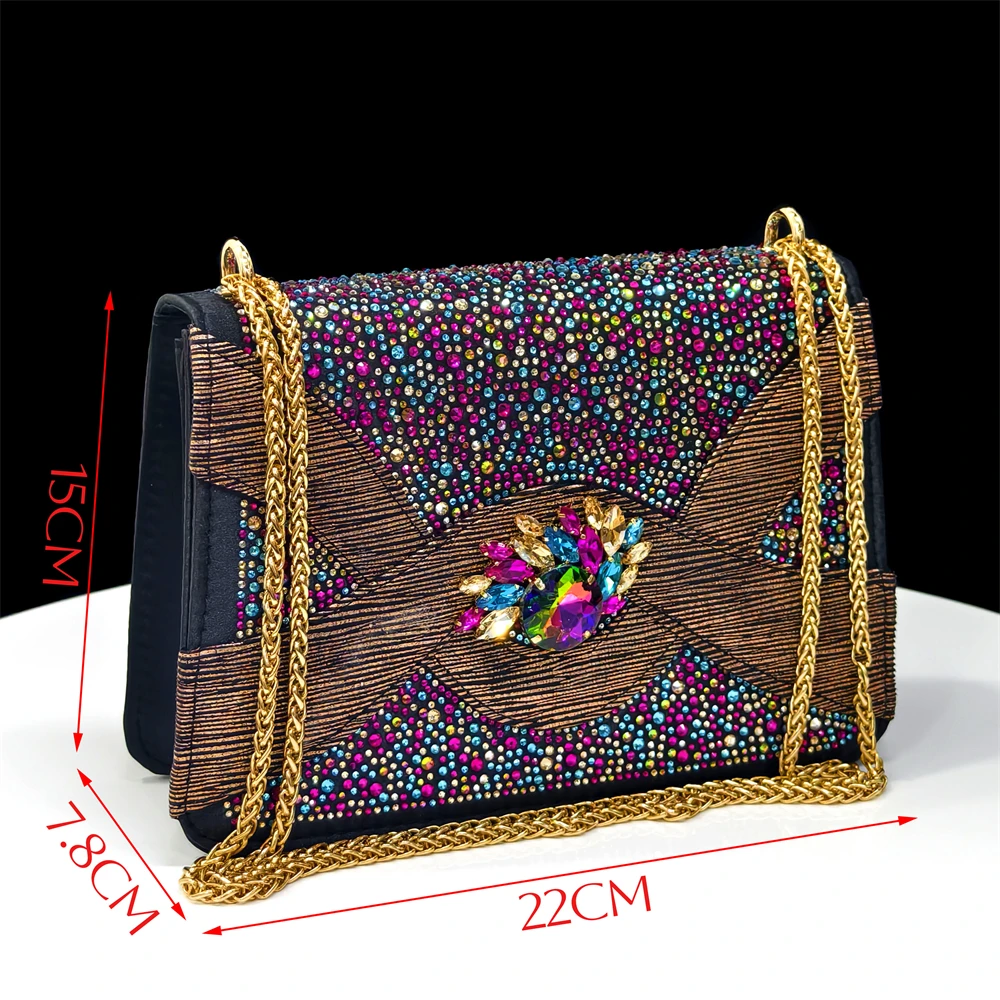 2025 Luxurious Italian Women's Party Shoe and Bag Set – Elegant Black Rhinestone Peep-Toe High Heels Sandals for Weddings
