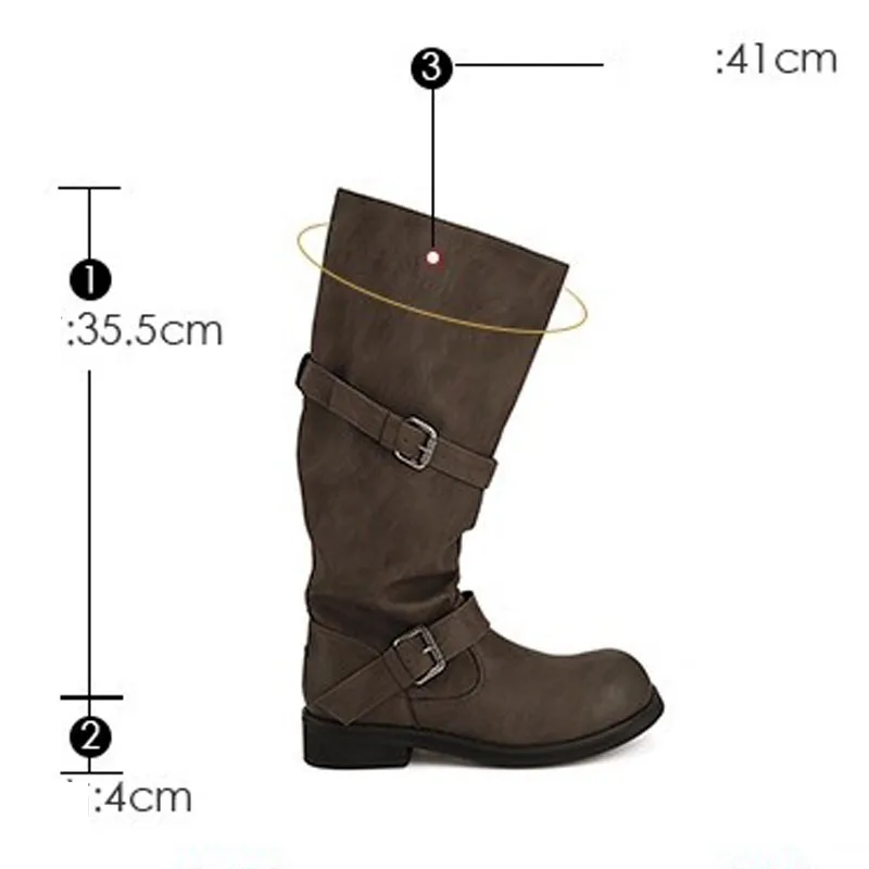 Eilyken Vintage Style Women Knee-High Boots Fashion Round Toe Belt Buckle Shoes Autumn Winter Long Botas Mujer