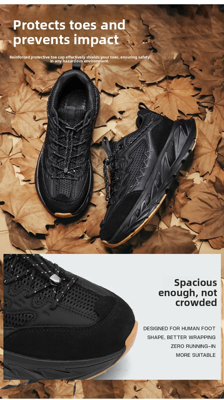 Men's Hiking Shoes Breathable Mesh Leather Upper Non-slip Rubber Sole Outdoor Casual Trekking Walking Shoes Size 39-45