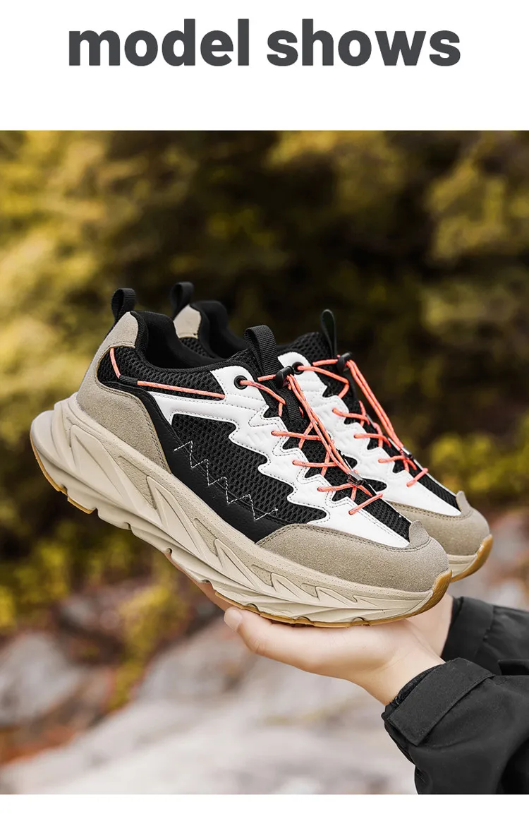 Men's Hiking Shoes Breathable Mesh Leather Upper Non-slip Rubber Sole Outdoor Casual Trekking Walking Shoes Size 39-45