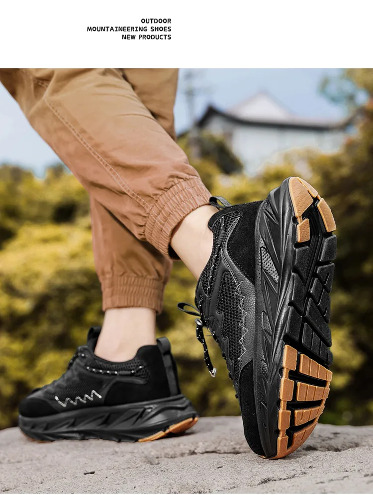 Men's Hiking Shoes Breathable Mesh Leather Upper Non-slip Rubber Sole Outdoor Casual Trekking Walking Shoes Size 39-45
