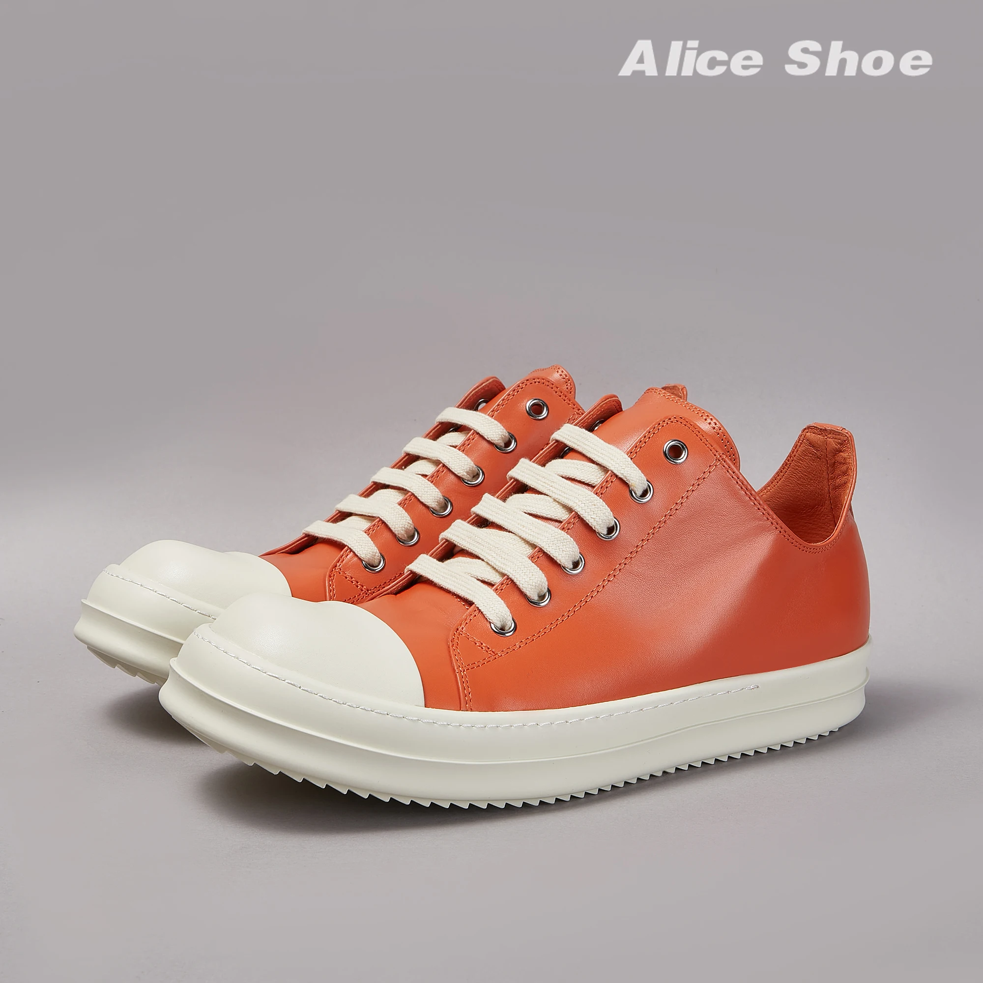 Gothic Designer Women Trainer Casual Low Top Men Sneaker Quality Orange Lace-up Leather Luxury Shoe Punk Platform Street Trainer