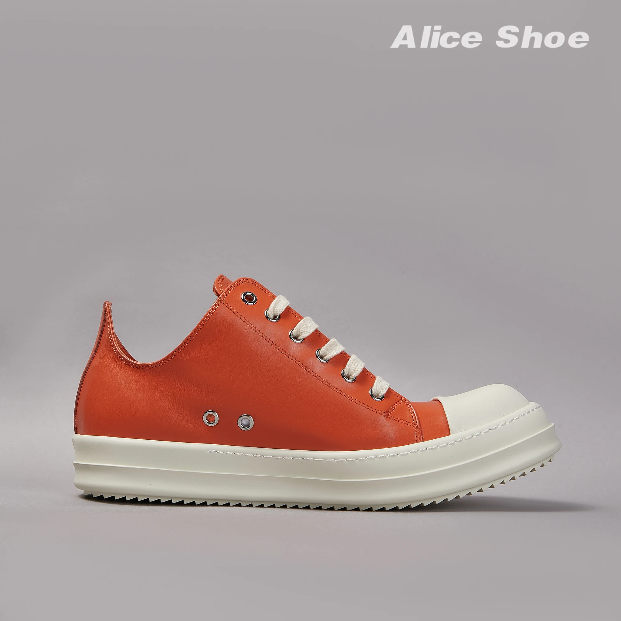 Gothic Designer Women Trainer Casual Low Top Men Sneaker Quality Orange Lace-up Leather Luxury Shoe Punk Platform Street Trainer