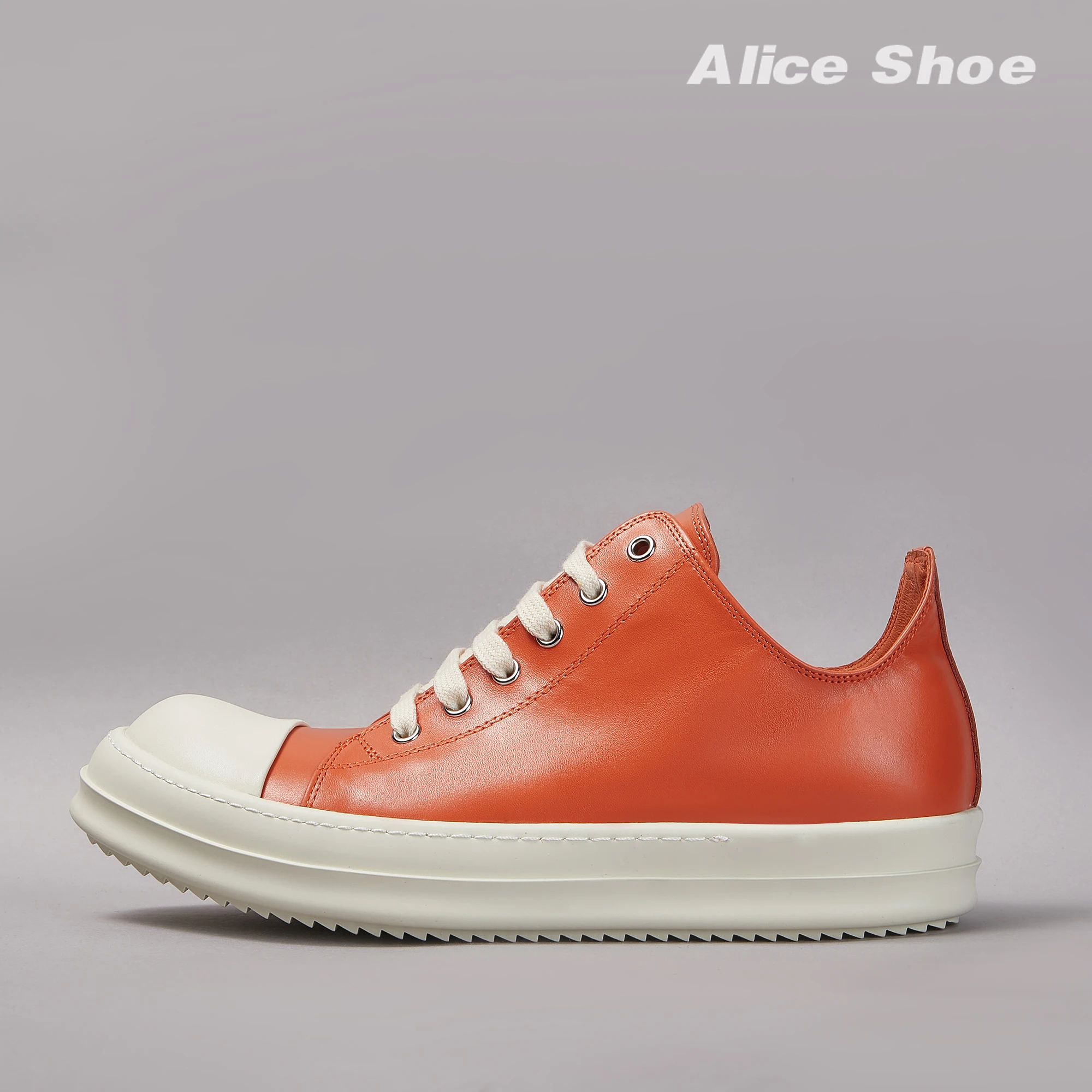 Gothic Designer Women Trainer Casual Low Top Men Sneaker Quality Orange Lace-up Leather Luxury Shoe Punk Platform Street Trainer