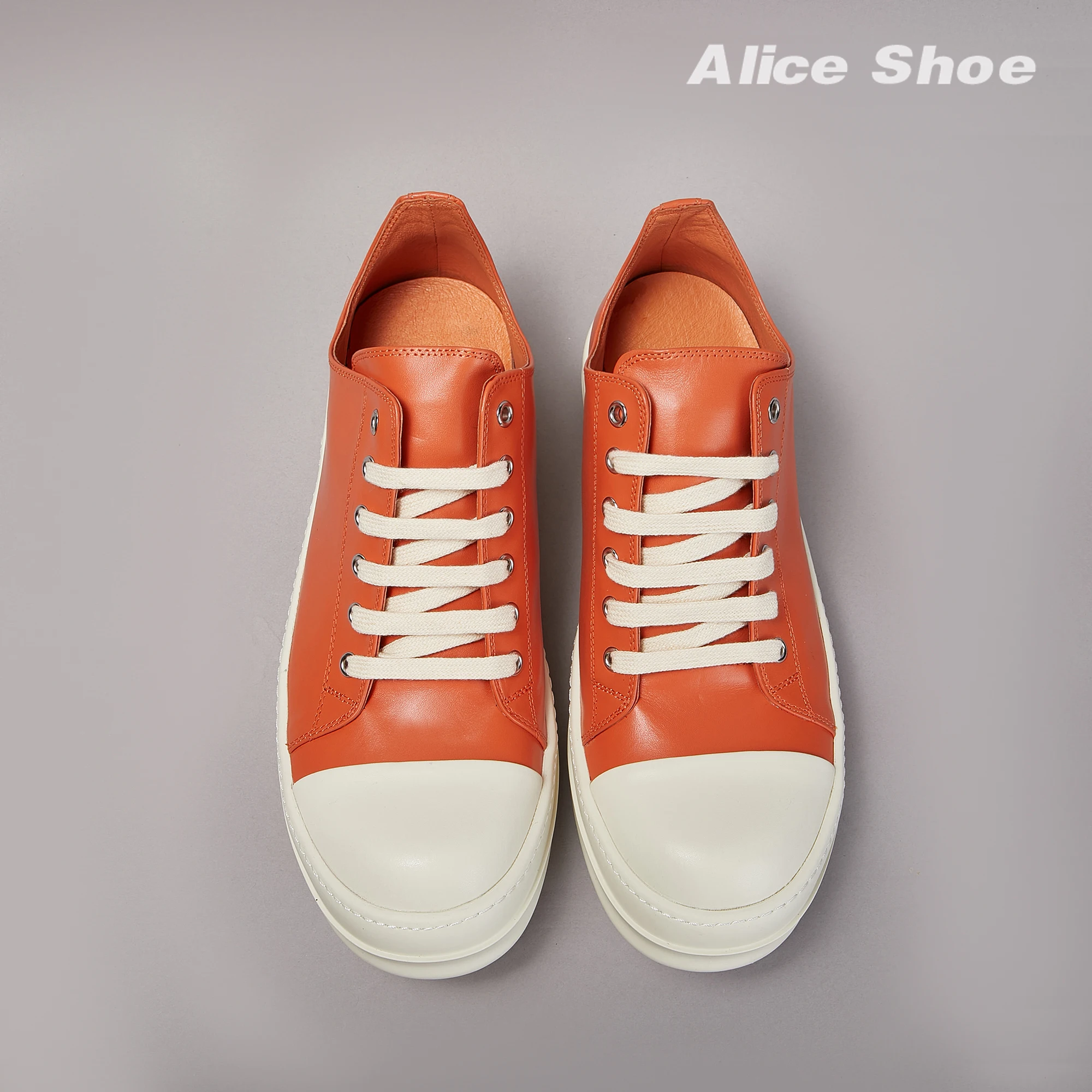 Gothic Designer Women Trainer Casual Low Top Men Sneaker Quality Orange Lace-up Leather Luxury Shoe Punk Platform Street Trainer