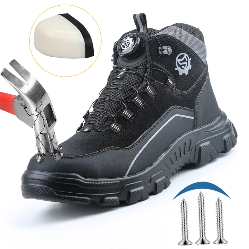 High Top Knob Buckle Safety Shoes, Mining Boots, Work Shoes, Anti-Smashing and Anti-Piercing Lightweight