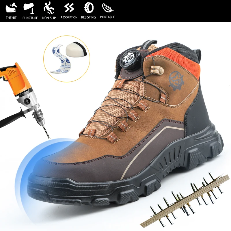 High Top Knob Buckle Safety Shoes, Mining Boots, Work Shoes, Anti-Smashing and Anti-Piercing Lightweight