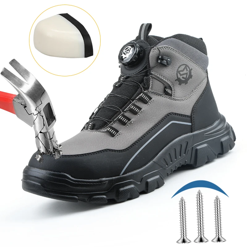 High Top Knob Buckle Safety Shoes, Mining Boots, Work Shoes, Anti-Smashing and Anti-Piercing Lightweight