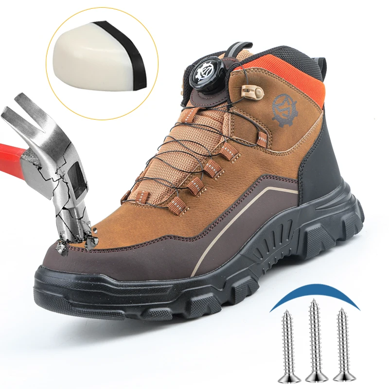 High Top Knob Buckle Safety Shoes, Mining Boots, Work Shoes, Anti-Smashing and Anti-Piercing Lightweight