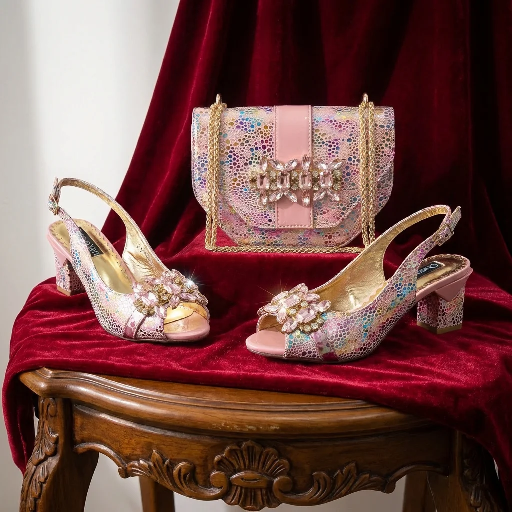 New Arrive Nigerian Women Heel Party Shoes and Bag Set Purple Colour Rhinestone Handbag Italian Design Wedding INS 2026
