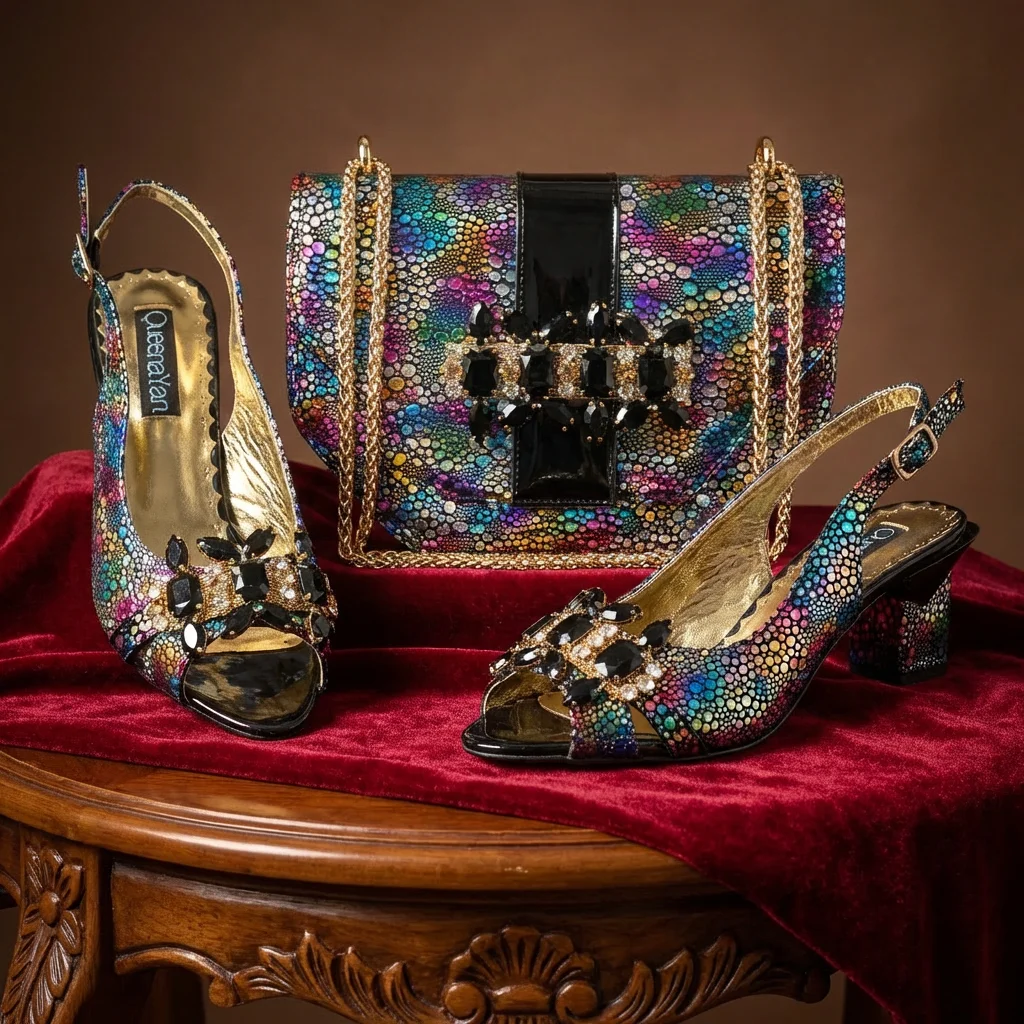 New Arrive Nigerian Women Heel Party Shoes and Bag Set Purple Colour Rhinestone Handbag Italian Design Wedding INS 2026