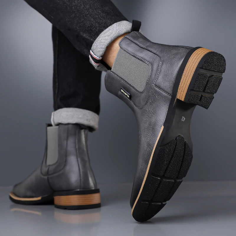 DIMANYU Men's Western Cowboy Chelsea Boots Vintage Men Ankle Boots Slip‑On Fashion Large Size Short Booties For Men
