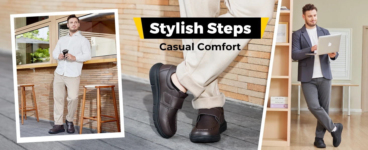 Fitville Wide Diabetic Walking Shoes Comfortable Luxury Dress Business Shoes for Men Casual Sneakers Arche Support Breathable