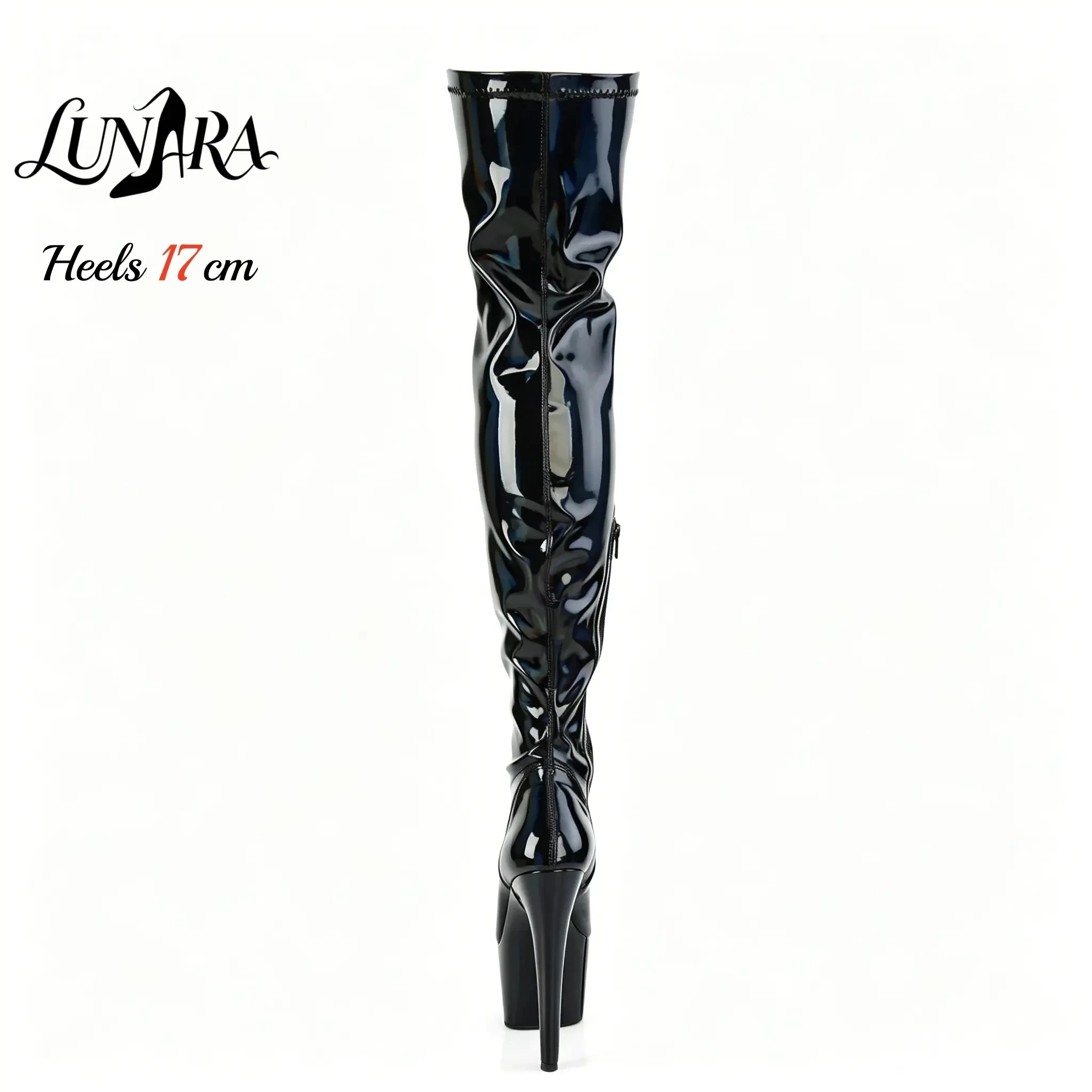 17cm/7Inch Holographic Patent Leather Zipper Closed Toe Platform Stilettos Thigh High Boot Stripper Shoes Pole Dance Nightclub