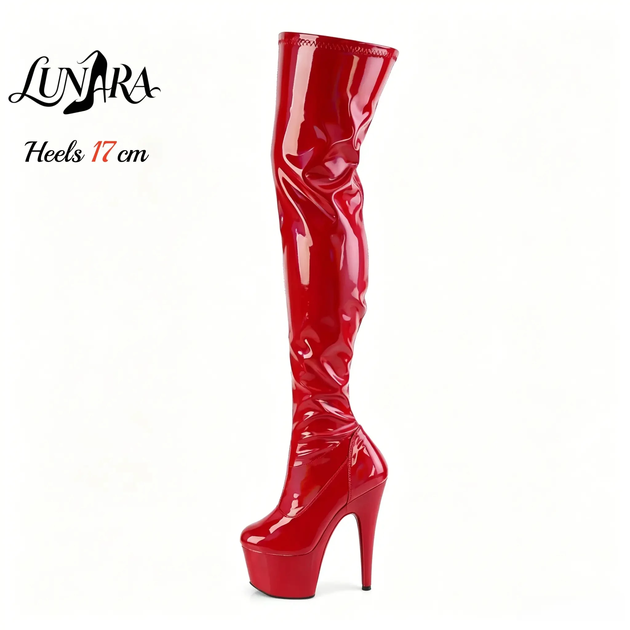 17cm/7Inch Holographic Patent Leather Zipper Closed Toe Platform Stilettos Thigh High Boot Stripper Shoes Pole Dance Nightclub