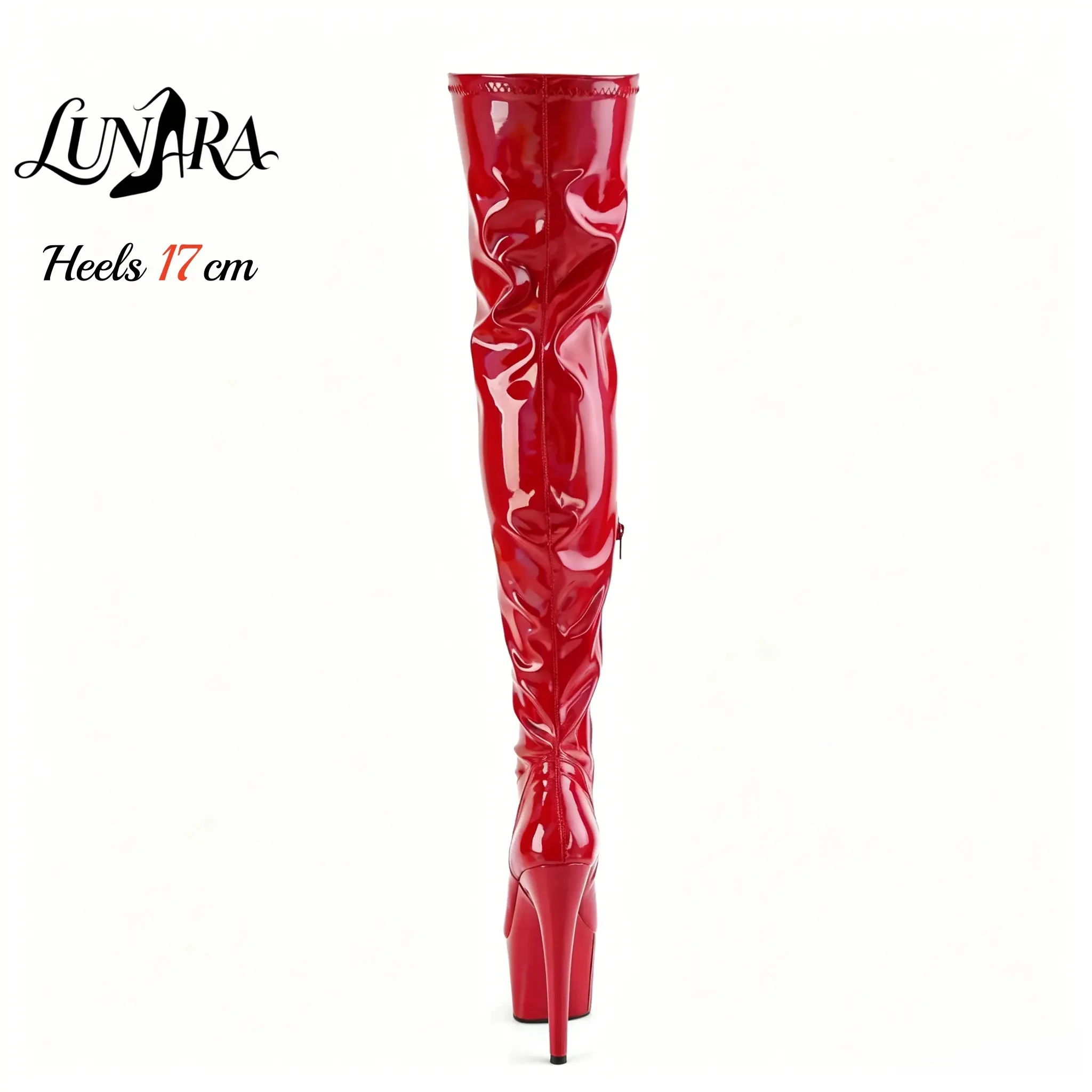 17cm/7Inch Holographic Patent Leather Zipper Closed Toe Platform Stilettos Thigh High Boot Stripper Shoes Pole Dance Nightclub