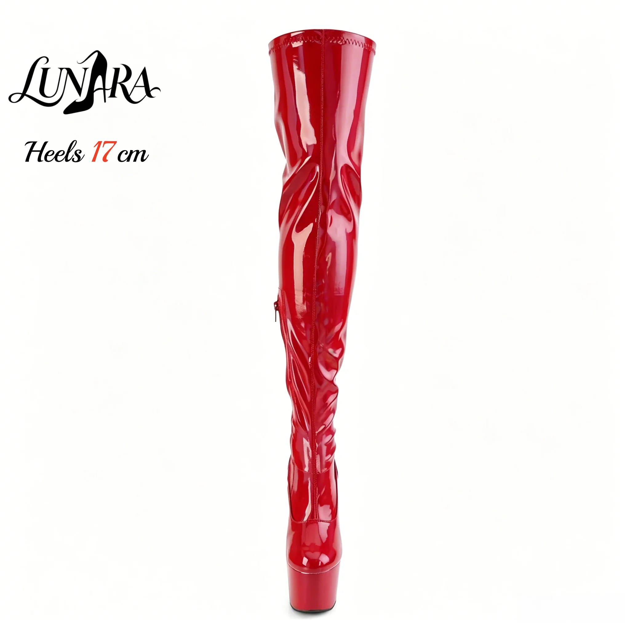 17cm/7Inch Holographic Patent Leather Zipper Closed Toe Platform Stilettos Thigh High Boot Stripper Shoes Pole Dance Nightclub