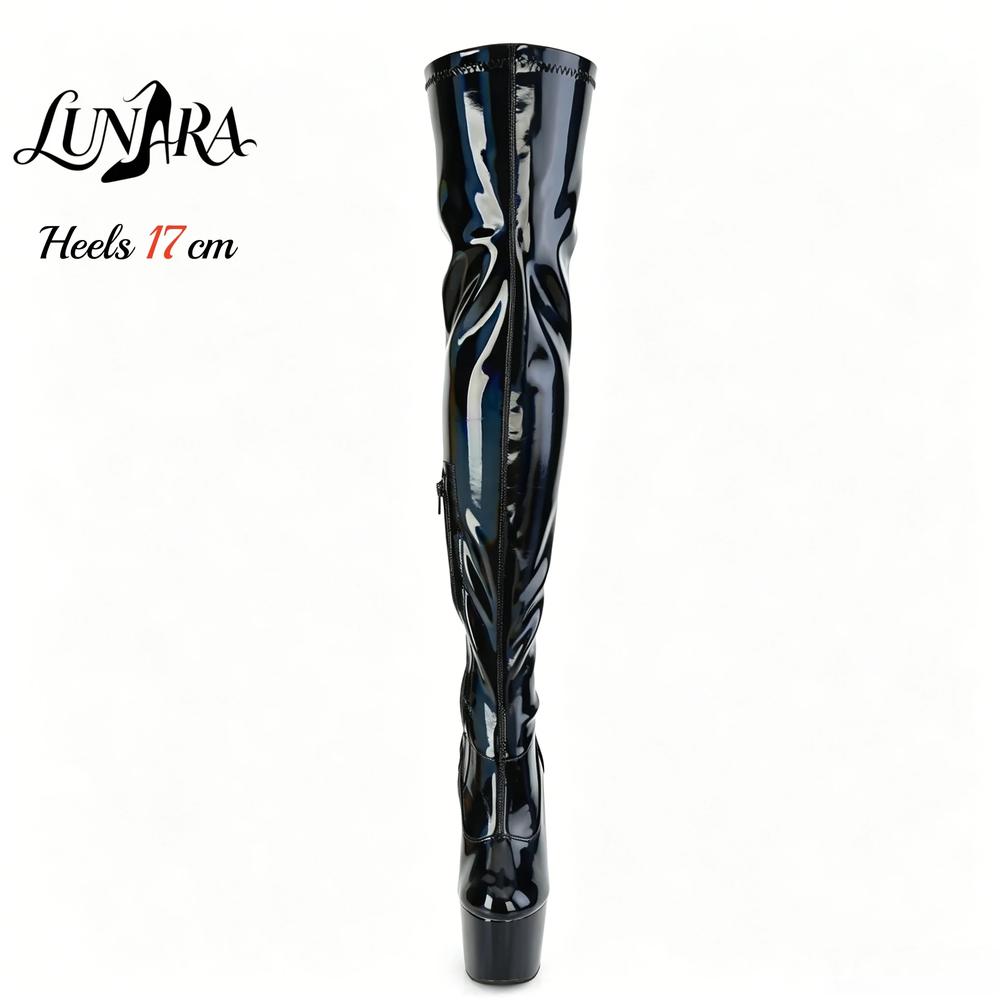 17cm/7Inch Holographic Patent Leather Zipper Closed Toe Platform Stilettos Thigh High Boot Stripper Shoes Pole Dance Nightclub