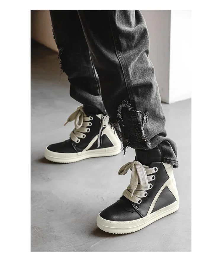Casual High-top Boots Sports Shoes Lace-up Leather Ankle Boots Male Skateboard Shoes Men Sneakers 39-44 Men Luxury Sneakers