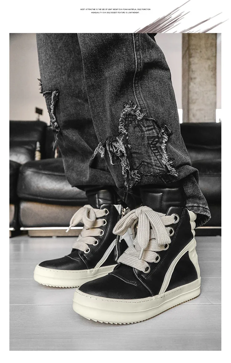 Casual High-top Boots Sports Shoes Lace-up Leather Ankle Boots Male Skateboard Shoes Men Sneakers 39-44 Men Luxury Sneakers
