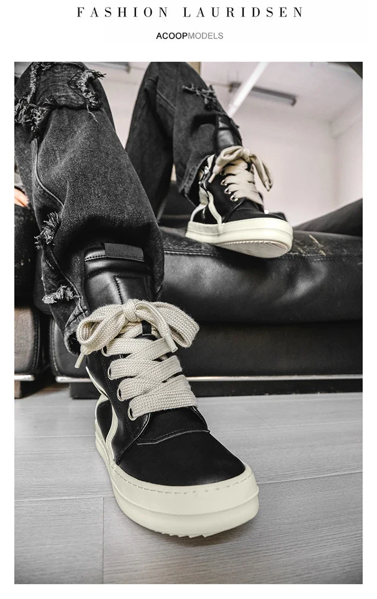 Casual High-top Boots Sports Shoes Lace-up Leather Ankle Boots Male Skateboard Shoes Men Sneakers 39-44 Men Luxury Sneakers