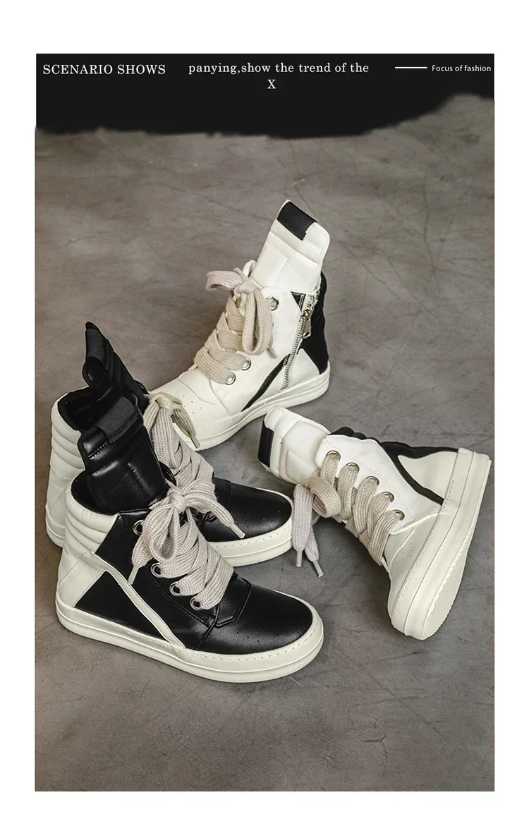 Casual High-top Boots Sports Shoes Lace-up Leather Ankle Boots Male Skateboard Shoes Men Sneakers 39-44 Men Luxury Sneakers