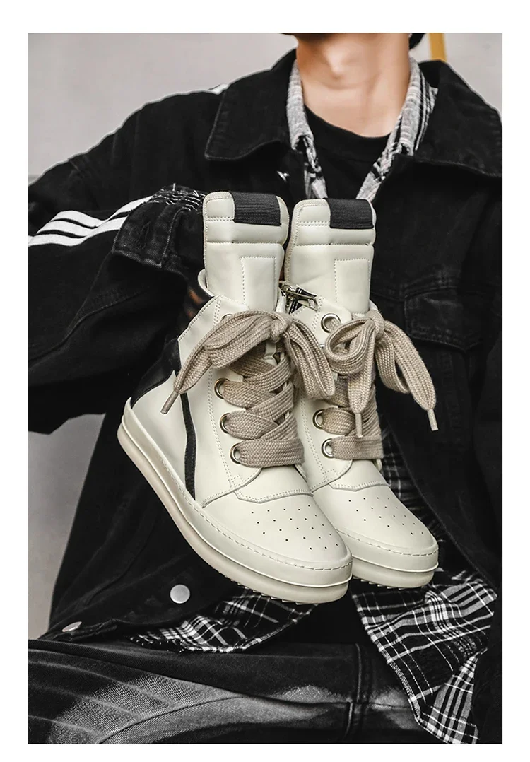 Casual High-top Boots Sports Shoes Lace-up Leather Ankle Boots Male Skateboard Shoes Men Sneakers 39-44 Men Luxury Sneakers
