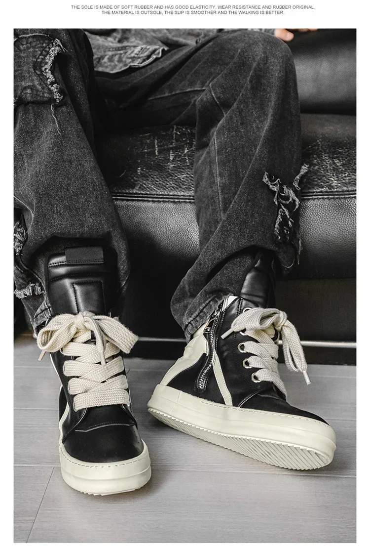 Casual High-top Boots Sports Shoes Lace-up Leather Ankle Boots Male Skateboard Shoes Men Sneakers 39-44 Men Luxury Sneakers