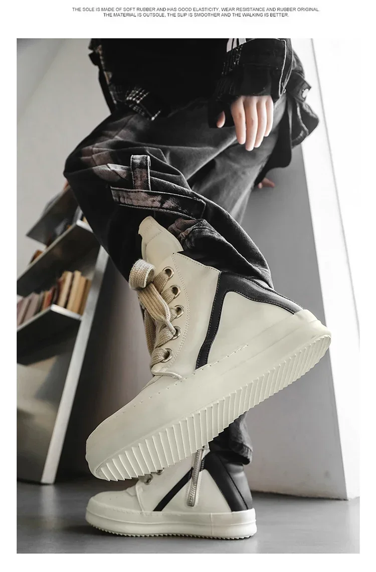 Casual High-top Boots Sports Shoes Lace-up Leather Ankle Boots Male Skateboard Shoes Men Sneakers 39-44 Men Luxury Sneakers