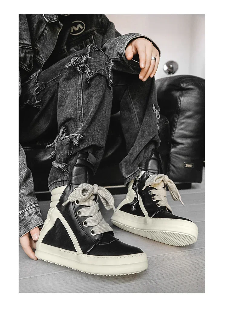 Casual High-top Boots Sports Shoes Lace-up Leather Ankle Boots Male Skateboard Shoes Men Sneakers 39-44 Men Luxury Sneakers