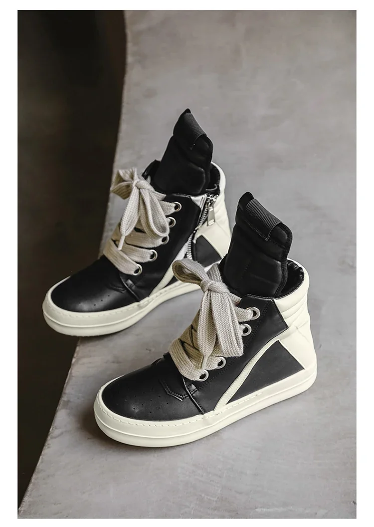 Casual High-top Boots Sports Shoes Lace-up Leather Ankle Boots Male Skateboard Shoes Men Sneakers 39-44 Men Luxury Sneakers
