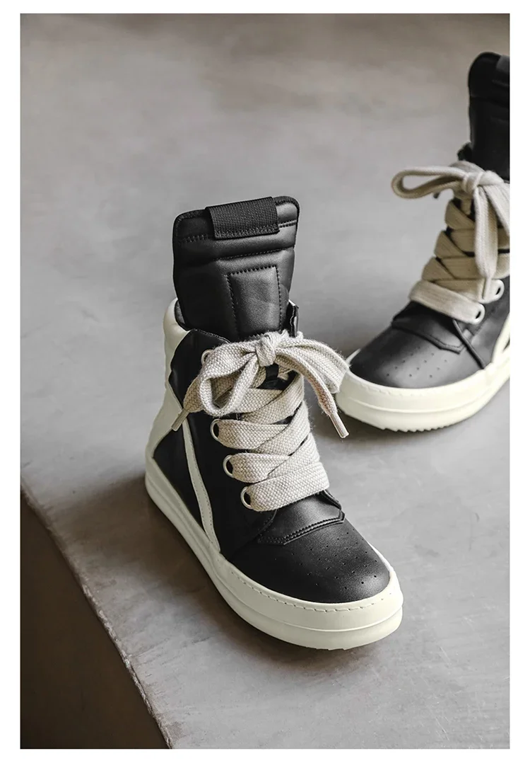 Casual High-top Boots Sports Shoes Lace-up Leather Ankle Boots Male Skateboard Shoes Men Sneakers 39-44 Men Luxury Sneakers