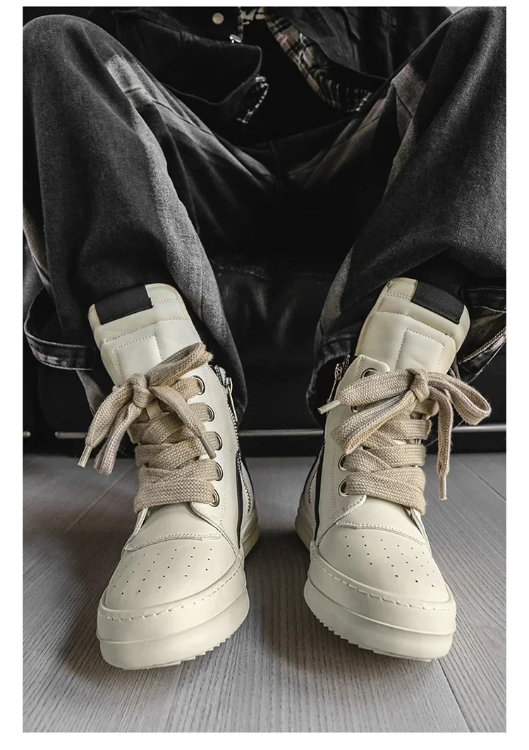 Casual High-top Boots Sports Shoes Lace-up Leather Ankle Boots Male Skateboard Shoes Men Sneakers 39-44 Men Luxury Sneakers