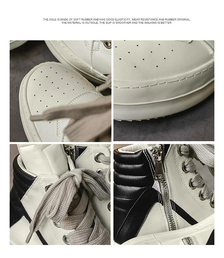 Casual High-top Boots Sports Shoes Lace-up Leather Ankle Boots Male Skateboard Shoes Men Sneakers 39-44 Men Luxury Sneakers