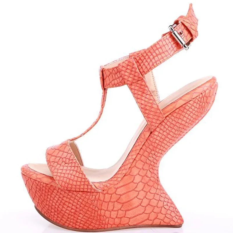 Platfrom Strange Crocdile Leather Sandas Sexy Pointed Toe Slingback Customized New Arrivals Fashion Women Modern Shoes