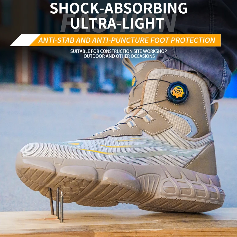 High-top Knob-button Safety Shoes for Men and Women, Protective Shoes, Work Shoes, Industrial and Mining Boots, Anti-smashing