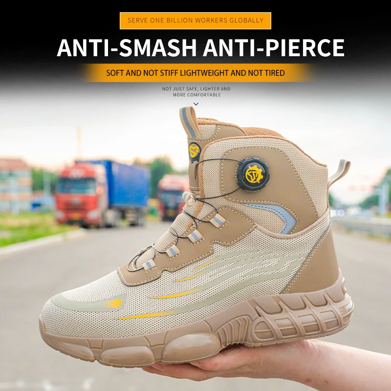 High-top Knob-button Safety Shoes for Men and Women, Protective Shoes, Work Shoes, Industrial and Mining Boots, Anti-smashing