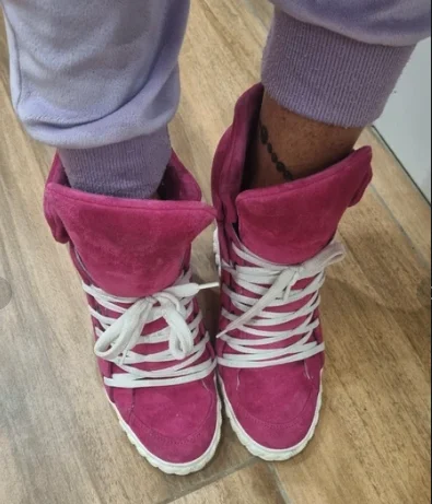 Women's suede lace up Hidden height boots Genuine Leather wedges pink/denim causal dress sneakers comfy luxury designer shoes