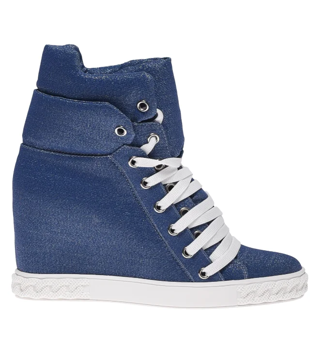 Women's suede lace up Hidden height boots Genuine Leather wedges pink/denim causal dress sneakers comfy luxury designer shoes