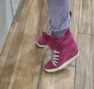 Women's suede lace up Hidden height boots Genuine Leather wedges pink/denim causal dress sneakers comfy luxury designer shoes