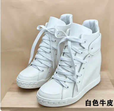 Women's suede lace up Hidden height boots Genuine Leather wedges pink/denim causal dress sneakers comfy luxury designer shoes
