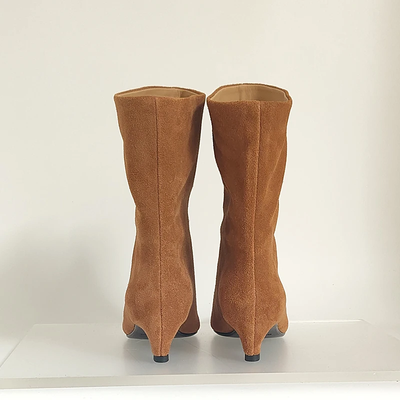 SmallHut New 2026 Trend Women Autumn Winter Cow Suede Ankle Boots Khaki Brown Chocolate Low Heel Square Toe Ladies Slip-on Boots